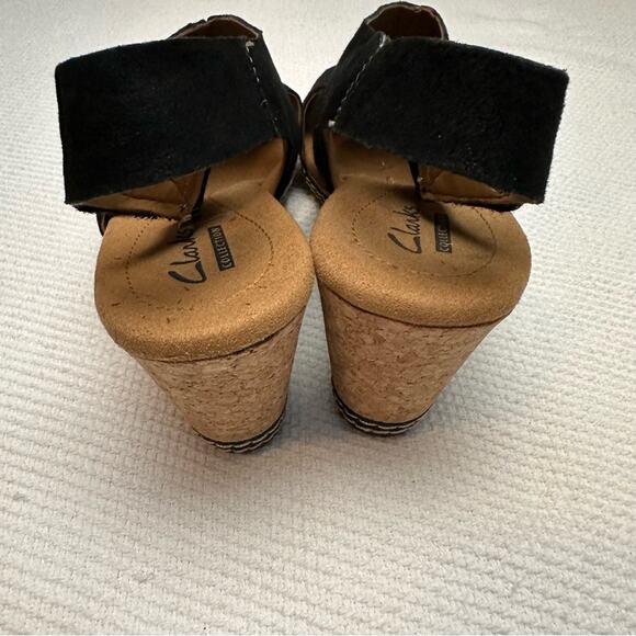Clarks Helio Float Black Suede Cork Wedge Sandal Size 7.5 - Picture 5 of 6